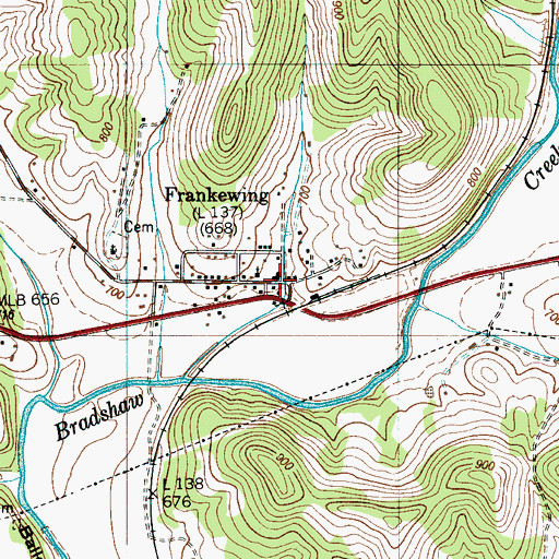 Topographic Map of Frankewing, TN