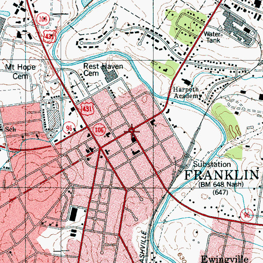 Topographic Map of Franklin, TN