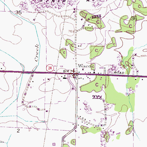 Topographic Map of Waco, AL