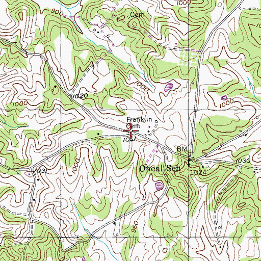 Topographic Map of Franklin Cemetery, TN