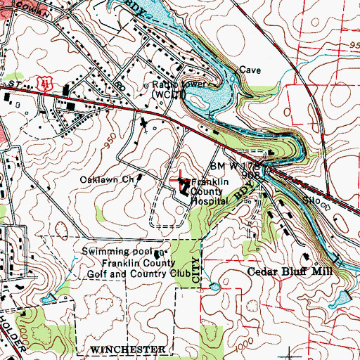 Topographic Map of Southern Tennessee Medical Center, TN