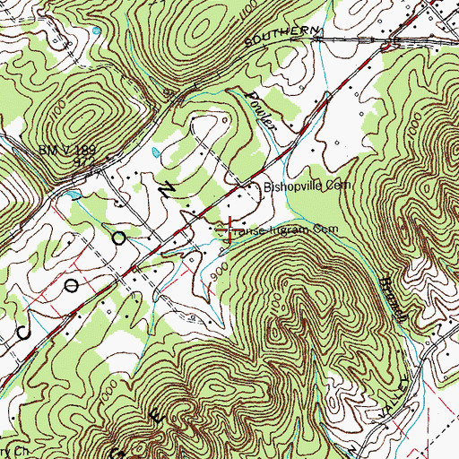 Topographic Map of Franse-Ingram Cemetery, TN