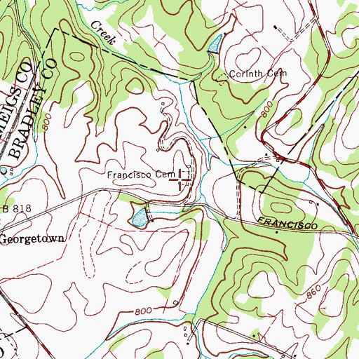 Topographic Map of Fransico Cemetery, TN