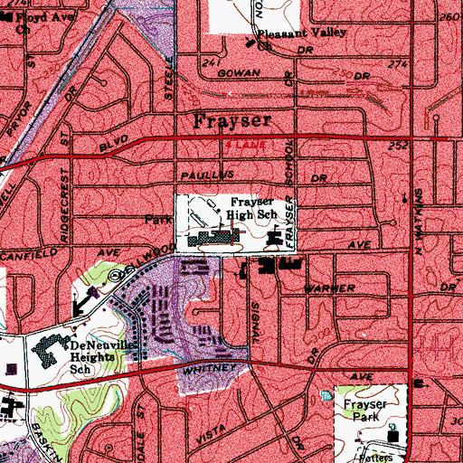 Topographic Map of Frayser High School, TN