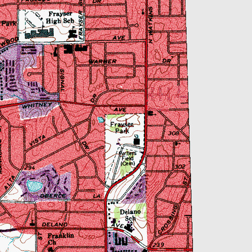 Topographic Map of Frayser Park, TN