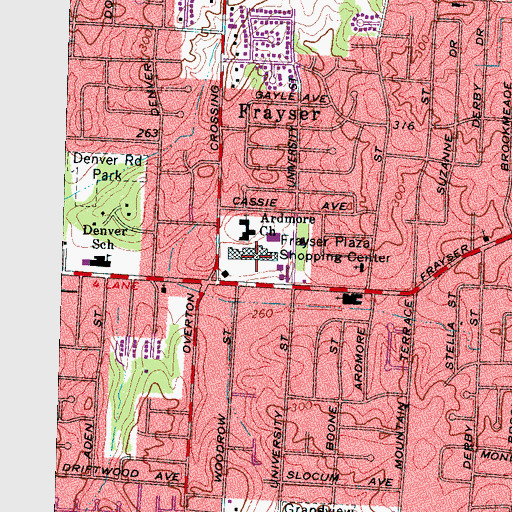 Topographic Map of Frayser Plaza Shopping Center, TN