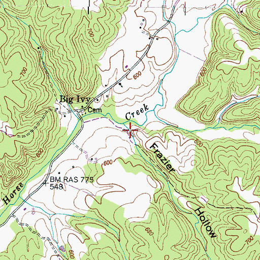 Topographic Map of Frazier Hollow, TN