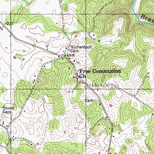 Topographic Map of Free Communion Church, TN