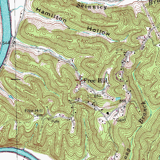 Topographic Map of Free Hill, TN