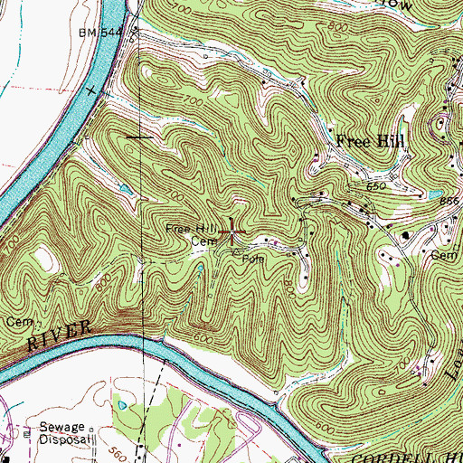 Topographic Map of Free Hill Cemetery, TN