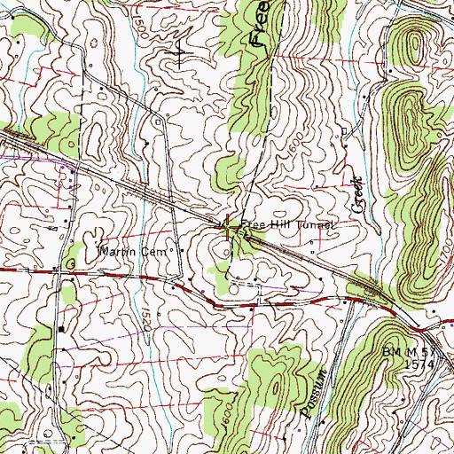 Topographic Map of Free Hill Tunnel, TN