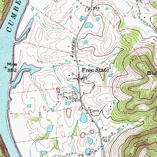 Topographic Map of Free State, TN