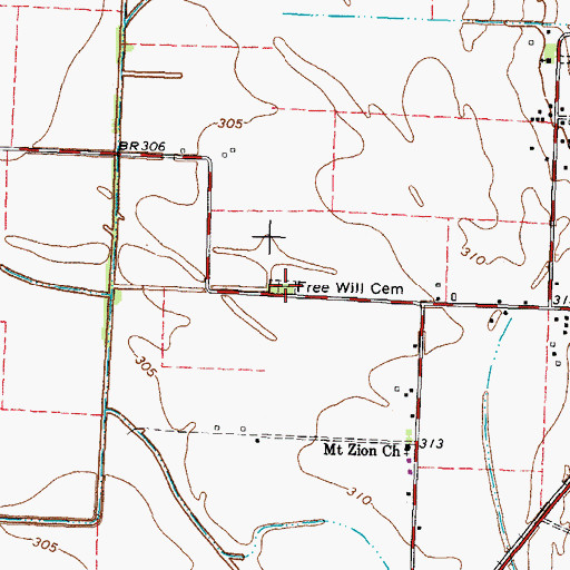 Topographic Map of Free Will Cemetery, TN