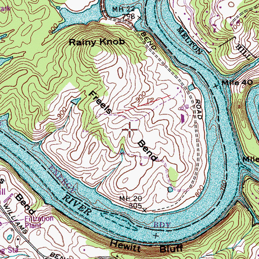 Topographic Map of Freels Bend, TN
