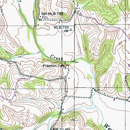 Topographic Map of Freeman Cemetery, TN