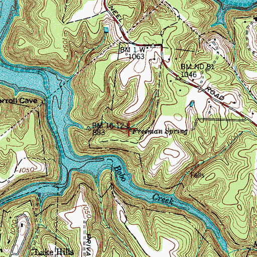 Topographic Map of Freeman Spring, TN