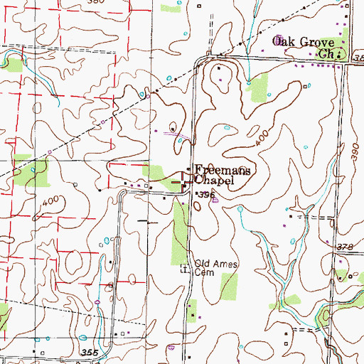 Topographic Map of Freemans Chapel, TN