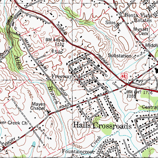 Topographic Map of Freeway, TN