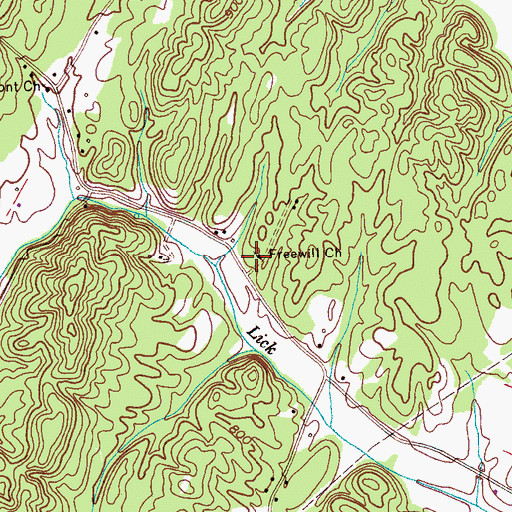 Topographic Map of Freewill Baptist Church, TN
