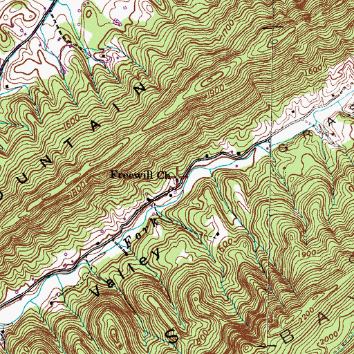 Topographic Map of Freewill Church, TN
