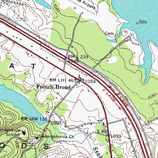 Topographic Map of French Broad, TN