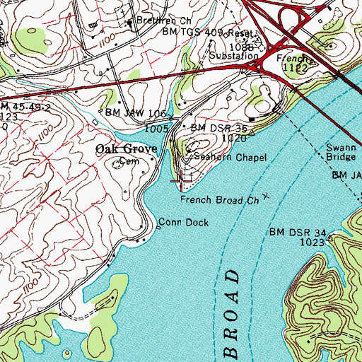 Topographic Map of French Broad Church, TN