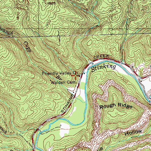 Topographic Map of Friendly Valley Church, TN