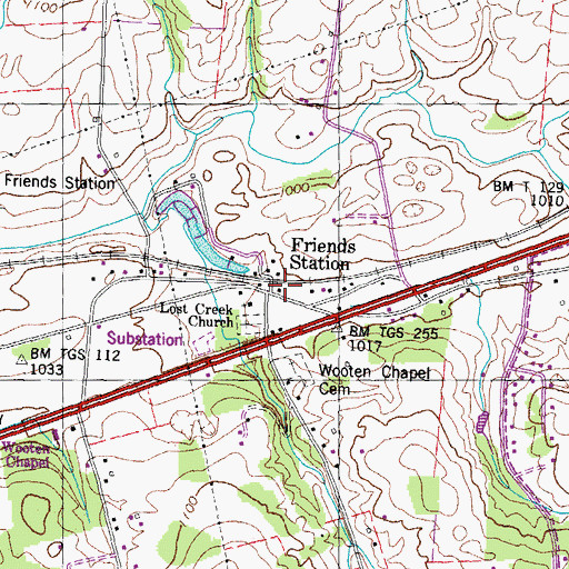 Topographic Map of Friends Station, TN