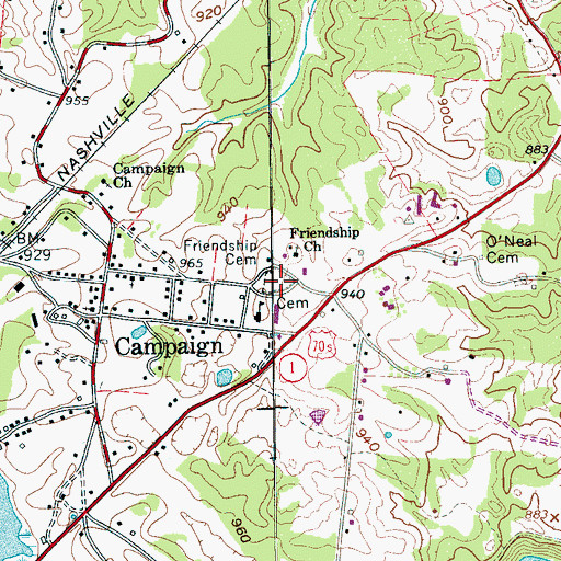 Topographic Map of Friendship Cemetery, TN