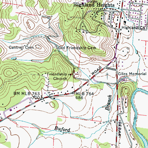 Topographic Map of Friendship Church, TN