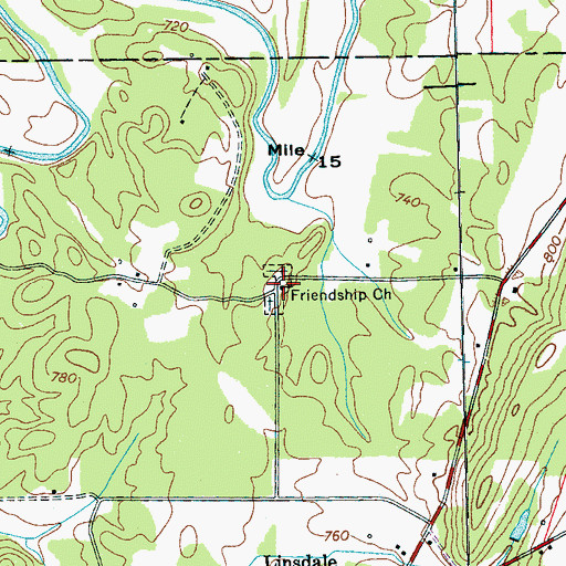 Topographic Map of Friendship Church, TN