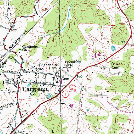 Topographic Map of Friendship Church, TN