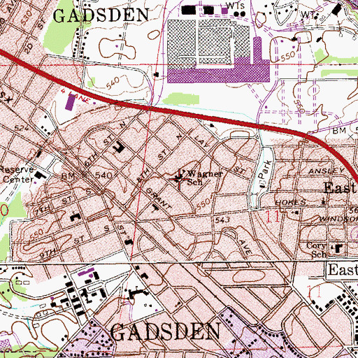 Topographic Map of J L Wagner Elementary School, AL