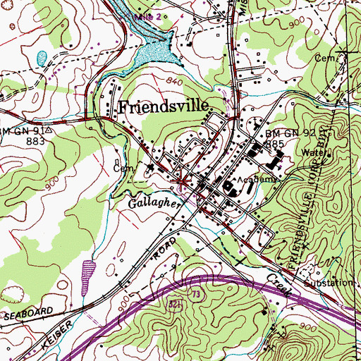 Topographic Map of Friendsville, TN