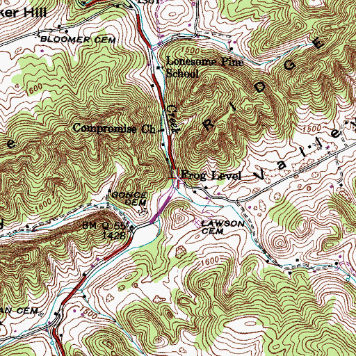 Topographic Map of Frog Level, TN