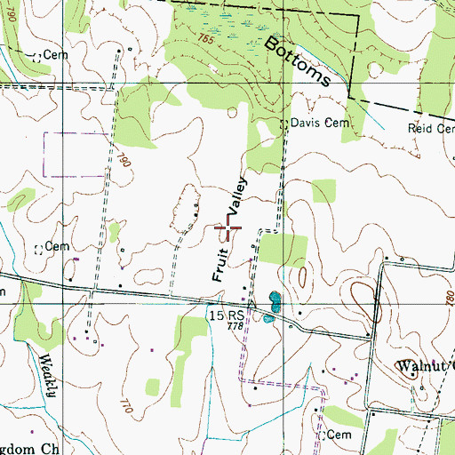 Topographic Map of Fruit Valley, TN