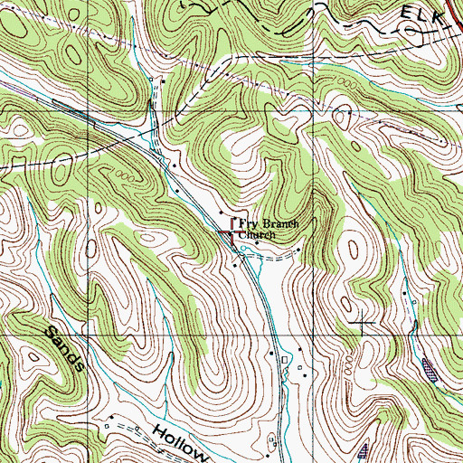 Topographic Map of Fry Branch Church, TN