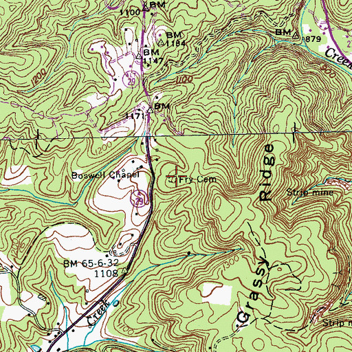 Topographic Map of Fry Cemetery, TN