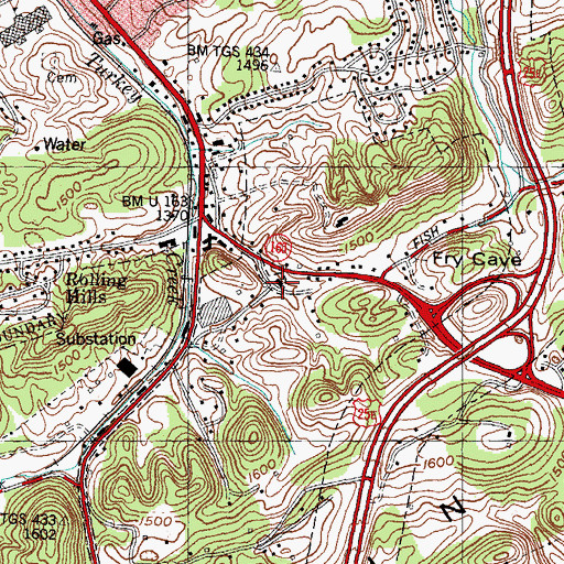 Topographic Map of Fry Church, TN