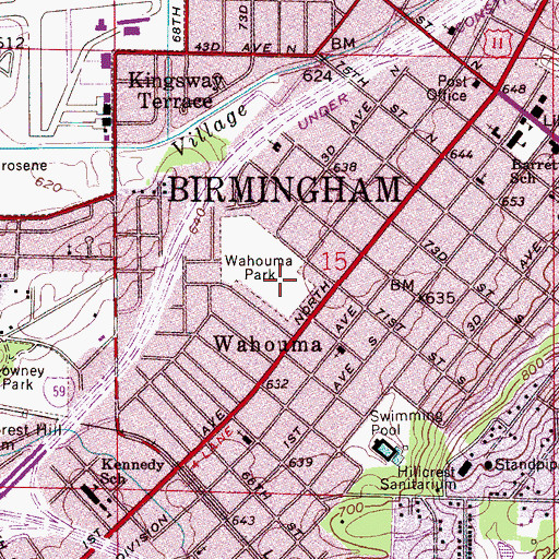 Topographic Map of Wahouma Park, AL