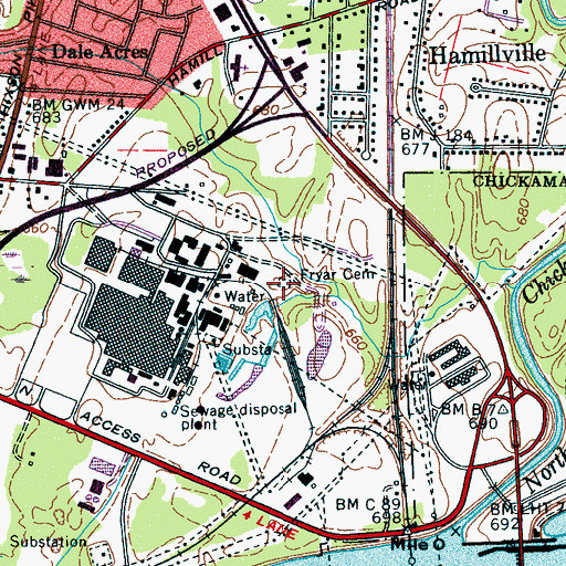 Topographic Map of Fryar Cemetery, TN