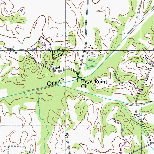 Topographic Map of Frys Point Church, TN