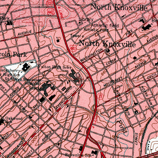 Topographic Map of Fulton High School, TN