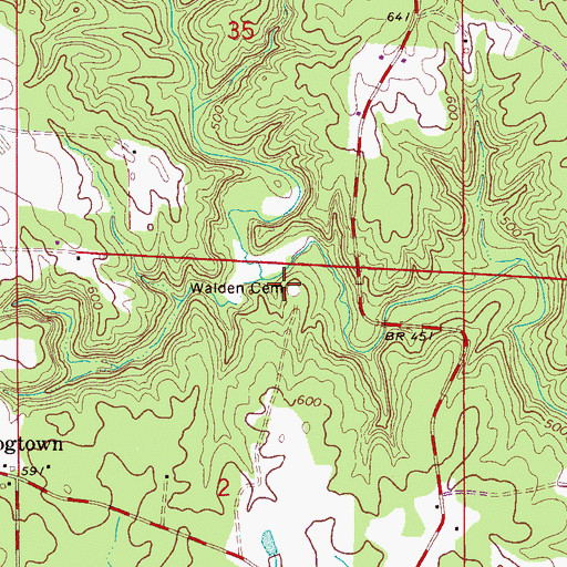 Topographic Map of Walden Cemetery, AL