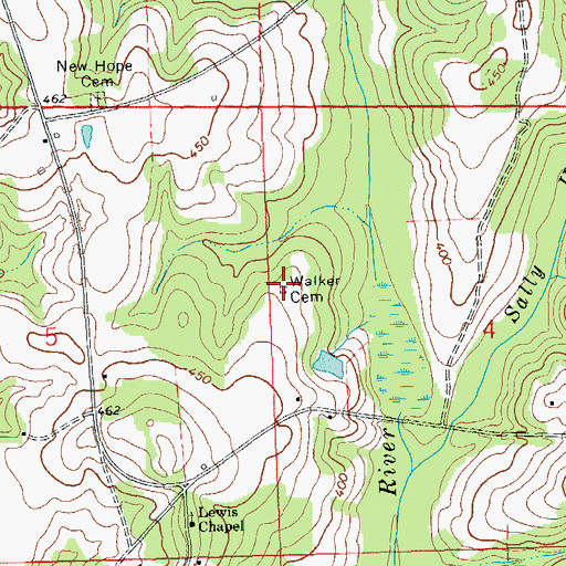 Topographic Map of Walker Cemetery, AL