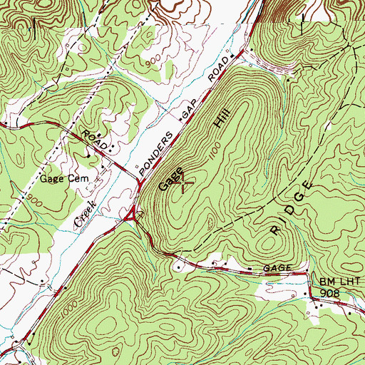 Topographic Map of Gage Hill, TN