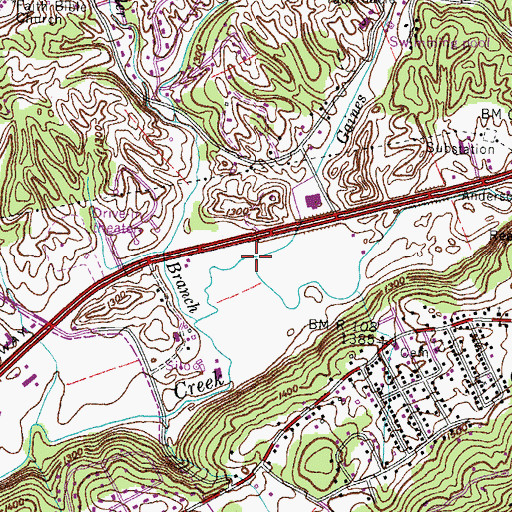Topographic Map of Gaines Branch, TN