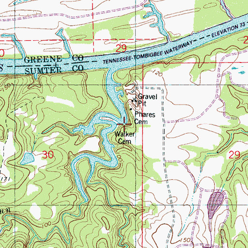 Topographic Map of Walker Cemetery, AL