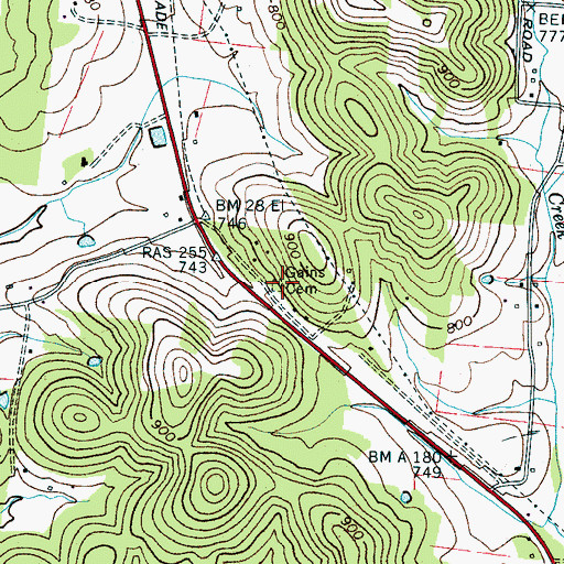 Topographic Map of Gains Cemetery, TN