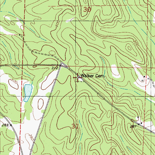Topographic Map of Walker Cemetery, AL